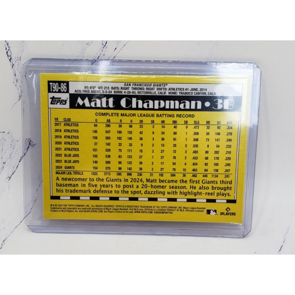 2025 Topps Series 1 - 1990 Baseball Matt Chapman San Francisco Giants #T90-86 - Picture 2 of 4